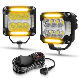 LEDOPPO Motorcycle Auxiliary Lights LED Strobe Spot Driving Fog Light 6 Modes 60W With Dual Amber DRLs, 270° Side Shooter, Switch Wiring Harness, for ADV/Adventure Touring Sports Cruiser Motorcycle