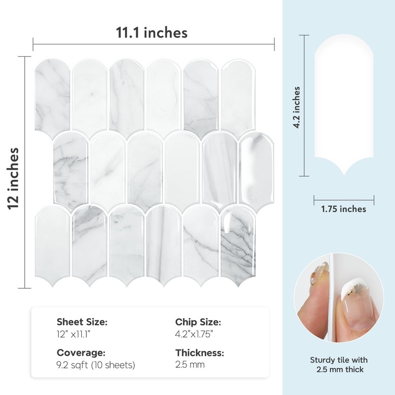 Vamos Tile Upgraded Thicker Design Peel and Stick Backsplash Tile,