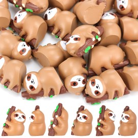 Silipull 48 Pcs Mini Resin Sloth Tiny Resin Sloth Miniature Figures Bulk Little Small Animals Figures for Fairy Micro Garden Landscape Dollhouse Hide Crafts Aquarium Decorations (Brown)