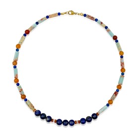 BACUNER Women's Natural Gemstone Beaded Necklaces,Boho Multicolor Choker Necklace,Assorted Stone Jewelry Square Tube Jade and Round Lapis Lazuli,Aventurine,jasper Beads