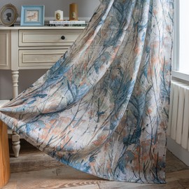 MEETSKY Living Room Curtains 95 Inch Length - Branches Pattern Printed Sheer Curtain Linen Texture Modern Drapes Light Filtering Grommet Window Curtain Panels for Bedroom Dining Room, Blue & Orange