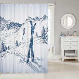 Homewish Skiing Kids Shower Curtains,Winter Outdoor Sports Bathroom Curtains for Boys Girls Adults,Mountains American Extreme Sports Modern Fashion Waterproof Curtains,12 Hooks Suits,72" W x 72" L