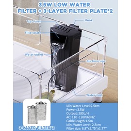 Moonorange Aquarium Power Filter(3.5W), Turtle Tank Filter, Silent Low-Water Filter for Small Fish Tank, Reptile Tank Up to 15Gallon, with 2 Cartridges.(Black)