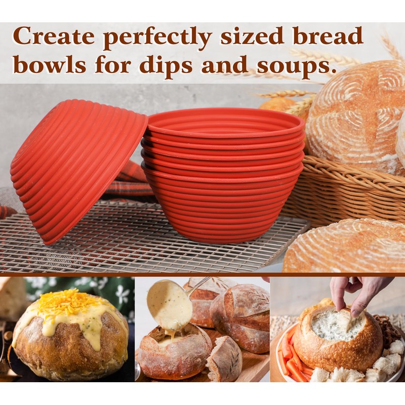 Webake 5 Inch Silicone Mini Banneton Bread Proofing Basket, 6Pcs