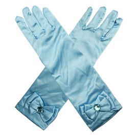 Husalsea Children'S Long Gloves, Bow With Rhinestone Gloves, Dress Gloves, Wedding Flower Girl Princess Dress Up Satin Gloves for Birthday, Holiday Celebrations, Costume Party Decorations (White)