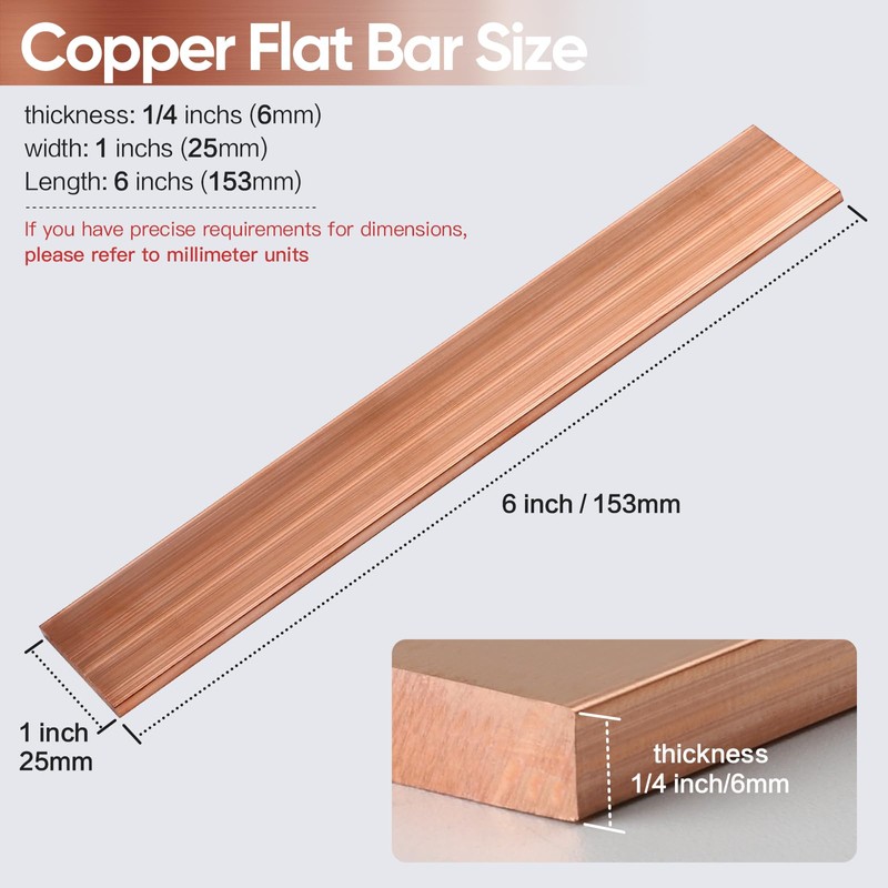 1/4 Inch Copper Flat Bar,1/4" x 1" x 6" C11