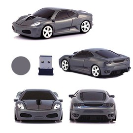 UrChoiceLtd® Car Mouse, 2.4GHz Wireless Mouse 3D 1600DPI Sports Racing Car Shape Optical Usb Cordless Gaming Mouse with Headlight and Tail Light-Up (Grey)