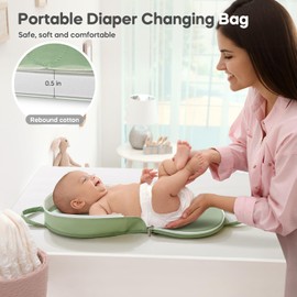 Portable Diaper Changing Pad Leather Waterproof Travel Changing Pad with Diaper Bag, Easy to Clean, Newborn Girls and Boys, Green