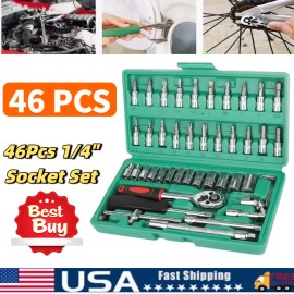 Unbranded 46 Pcs Socket Wrench Set 1/4" Drive Ratchet Metric Kit Garage Car Repair Tool US