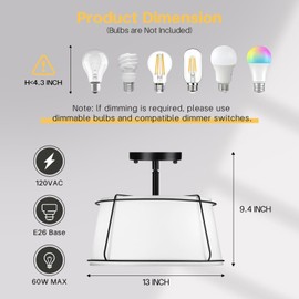 Scyvenra Semi Flush Mount Ceiling Light, 3-Light Close to Ceiling Light Fixtures, Matte Black Kitchen Light Fixtures with Linen Fabric Shade, Hallway Light Fixtures Ceiling Mount for Foyer Entryway