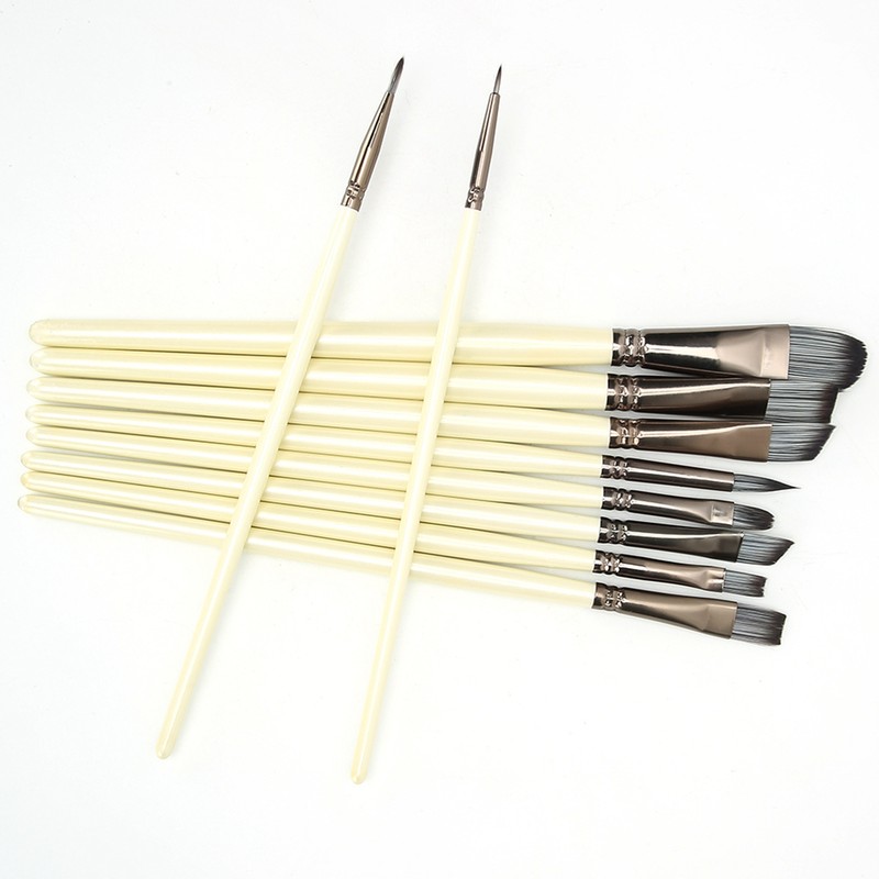 10pcs Nylon Hair Gouache Artist Paint Brush Portable Oil Painting