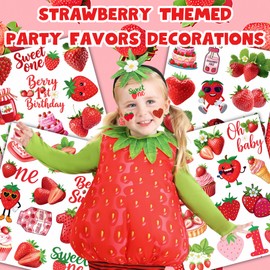 50 PCS Strawberry Temporary Tattoos for Kids, Berry Sweet Cute 1st Themed Tattoos for Birthday Party Favors Supplies, Decorations, School Prizes, Gifts Boys Girls Rewards Summer Home Activity