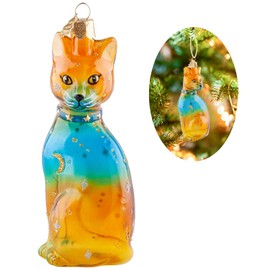 HZYC Cat Christmas Tree Ornaments,Hand-Blown Glass Christmas Ornaments,Colorful Cat Collection Hanging Ornaments,Christmas Decorations for Cat Lovers Holiday Party Home Gifts