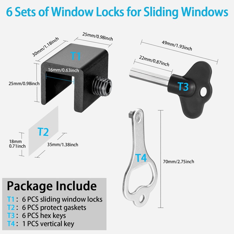 6 Sets Sliding Window Locks,Adjustable Window Lock With Key, Can