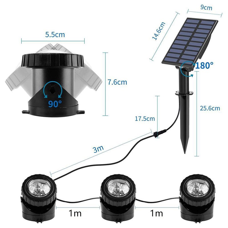 Solar Underwater Pond Lights LED Solar Powered Diving Lamp Projector