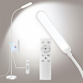 White LED Floor Lamp, 18W 1800lm Super Bright Dimmable Floor Lamps for Living Room Bedroom with Timer, Stepless Adjustable 2700K-6500K Colors & Brightness Standing Lamp with Remote & ON/Off Switch