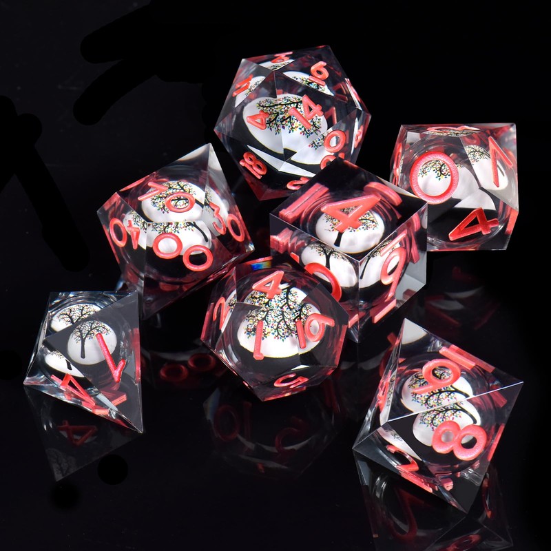 ORUZA 7 PCS DND Liquid Core Dice, Resin Sharp Edge