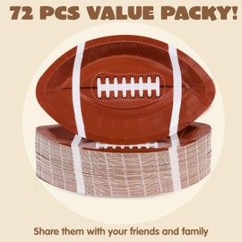 JOYIN 72 Pcs 10" Football Paper Plates, Disposable Football-Shaped Party Dessert Plate, Football Trays Platter Tableware for Football Game Day, Sports Event Party Supplies