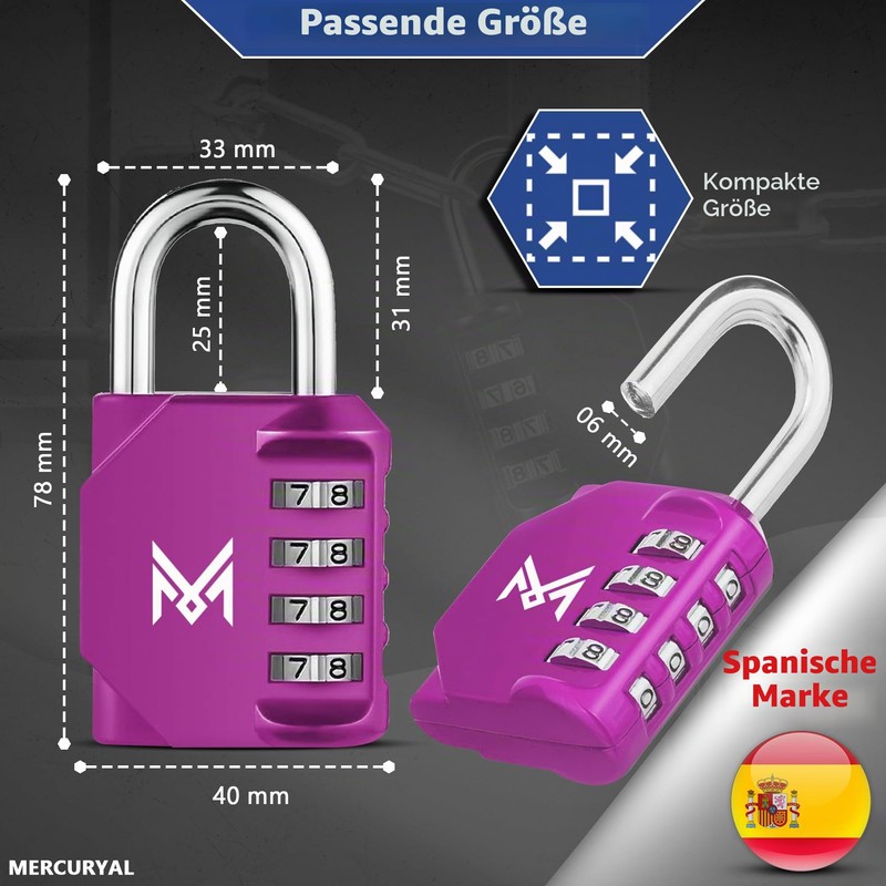 MERCURYAL Padlock Combination - Lock Lock - Security 4 Numbers