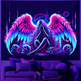 Blacklight Tapestry,WingTapestry Glow In The Dark,UV Reactive Black Light Upright Posters Wall Hanging for Bedroom Dorm Living Room Backdrop Decor 59x51in