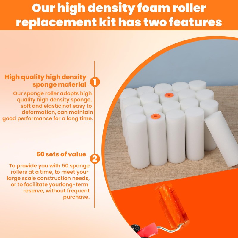 50 Pack 4 Inch Small Foam Paint Rollers, Mini Painting