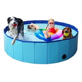 4VWIN Foldable Dog Swimming Pool Pet Large Paddling Pool Puppy Bathing Tub Ideal for Pets Children Kid for Garden Patio Bathroom (XL: 63" X 12" (160cm x 30cm), Blue)
