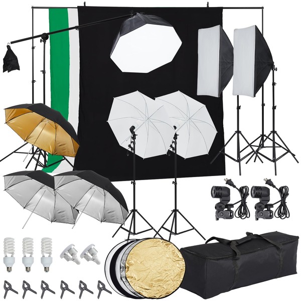 PioneerWorks Photography Lighting kit with Backdrops, 8.5ftx10ft Backdrop Stand, 5