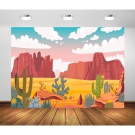 Loccor 9x6ft Fabric Cartoon Desert Landscape Backdrop Western Desert Cactus Sandy Valley Cliffs Rock Desolated Background Party Decorations Photo Studio Props