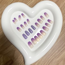 Purple Press on Nails Medium Square Fake Nails Gradient False Nails with Design Purple Glossy Lilac Glitter Stick on Nails Coffin Acrylic Nails Full Cover Ombre Glue on Nails for Women Manicure 24pcs…