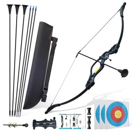Bow and Arrow Set for Teens Beginners Adults Archery Recurve Bow, Upgraded Arrow Rest, Soft Silicone Finger Guard, 18lbs Longbow Kit with 6X Arrows Backyard Games Gift for Outdoor