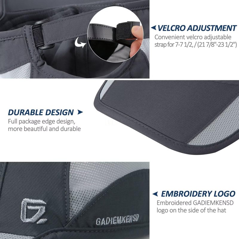 GADIEMKENSD Quick Drying Breathable Running Outdoor Hat Only, Dark grey,