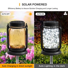 4 Pack Hanging Solar Lantern Lights, 30LED Vintage Glass Mason Jar Solar Fairy Lights Outdoor Decorative Waterproof Table Lamp with Stakes for Patio Yard Lawn Tree
