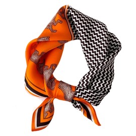 PoeticEHome 100% Real Mulberry Silk Women Small Square Neck Scarfs 21 inch Lightweight Neckerchief Printed Headscarf Gift Packed (F2 - Twill Horses)