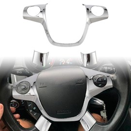 JSCARLIFE Steering Wheel Cover Trim for 2012-2014 Fd Focus MK3 and 2013-2015 F-or-d Kuga, Car Styling Steering Wheel Trim Cover Sticker Decoration Car Interior Accessories (Silver)