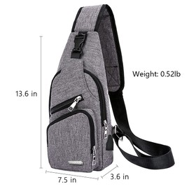 PHABULS Small Sling Bag for Women, Canvas Sling Backpack, Shoulder Bag for Women With USB Charging Port For Cycling Hiking Travel small backpack for women (Light Grey)