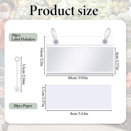 20Pcs Plastic Wire Shelf Label Holder Clip On Wire Basket Labels Storage Bin Labels Clip On for Storage Bins Shelf with Paper, 20pcs Label Insert Included 3.93x2.2 Inch