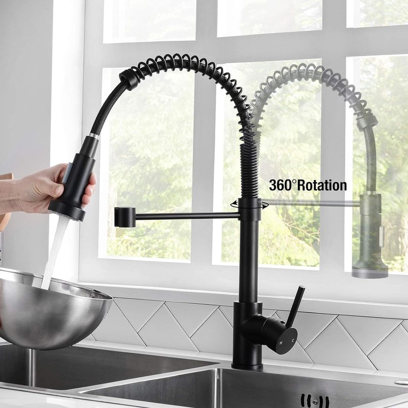 DJS Kitchen Faucets with Pull Down Sprayer Matte Black -