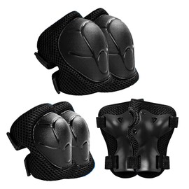 6 Pieces Skating Protective Gear Set for 3-8 Years Old, Adjustable Knee and Elbow Pads & Wrist Guards, Boys Girls Skateboard Pads Protector for Roller Skate Scooter Bike Cycling (Black)
