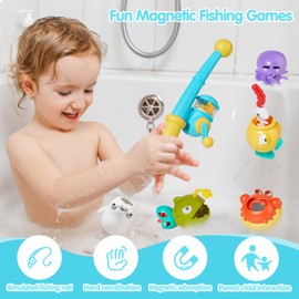 Bath Toys for Kids Ages 1-3 - Water Table Toys Set Magnetic Fishing Toy with Fishing Rod, Spinning Octopus & 2 Balls, Fishing net and Storage Bag, Fishing Games Water Pool Toys for Toddlers 1-3