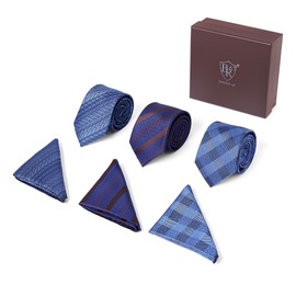 BRERA 67 Set of 3 Ties for Men and 3 Handkerchiefs, Gift Box for Men with Tie and Fabric Handkerchiefs, Wedding Gift Box, Classic Tie and Pocket Square, Scottish Blue