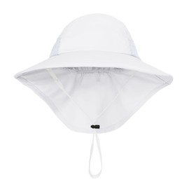Durio Sun Hat Baby Sun Hat Children with Neck Protection Adjustable Foldable Summer Hat Breathable UV Protection, White