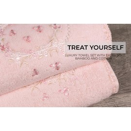 CONCETTI DI LUSSO Beyza Organic Cotton/Guipure Embroidered Luxury Towels - Soft and Washable Turkish Bath Towels for Hands, Face and Hair – Set of 2 in Gift Box - Rose