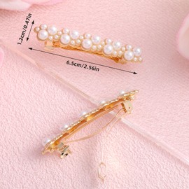 lasuroa 2pcs Pearl Hair Clips for Women, Elegant Gold Pearl Barrettes Snap Hair Clips for Women Bridal Accessories