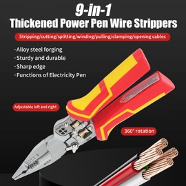 9 in 1 Wire Stripper Wire Stripping Tool with Electricity Measurement Function Wire Twister Tool Cutting Pulling Wire Cable Scissors Scraping and Pressing Wires for Electrician, HVAC, Car Repair Tool