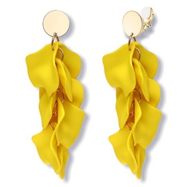 FIBO STEEL Rose Petal Dangle Clip on Earrings Acrylic Earrings Red Earrings for Women Flower White Black Hot Pink Orange Statement Earrings Boho Resin Floral (Yellow)