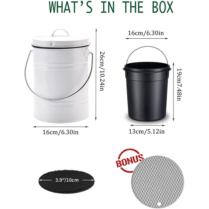 Compost Bin for Kitchen Counter, LALASTAR Small Metal Compost Bin
