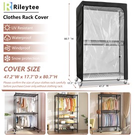 Rileytee Garment Rack Cover,600D Heavy Duty Waterproof Clothing Cover,Clothes Rack Cover with Zipper for Metal Garment Rack（Clear Front,47.2"W X 17.7"DX 80.7"H,Cover Only)