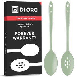 DI ORO Silicone Spoons for Cooking - Large Kitchen Spoons for Mixing, Serving, & Stirring - 600°F Heat-Resistant Non Stick Utensils – Big Solid & Slotted Basting Spoons - Dishwasher Safe (2pc, Sage)