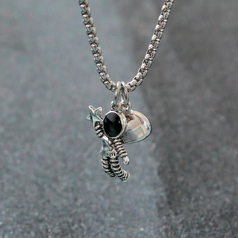 Veraly Set 2 Pulseras Y 2 Collares Pareja Astronauta Acero