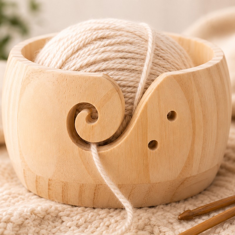 Wooden Yarn Bowl for Knitting & Crochet – Round Yarn